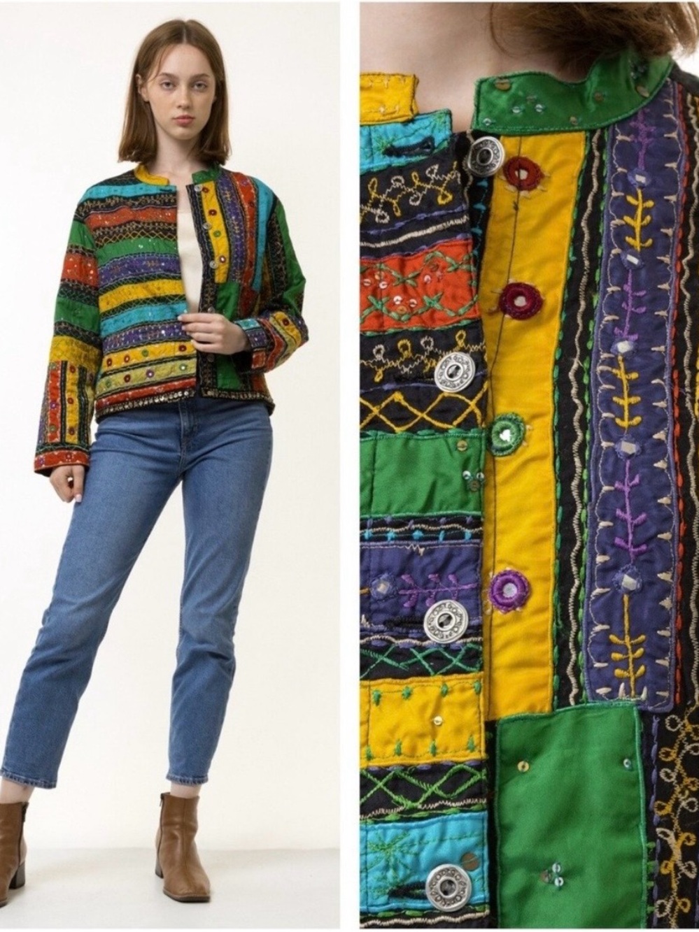 Chico's Multicolor Striped Embroidered Cardigan Jacket
